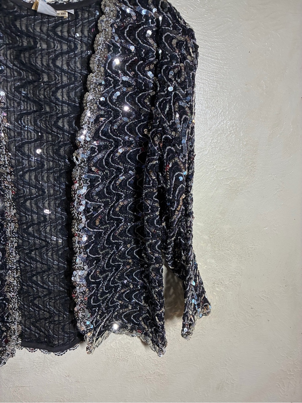 Black Sequin Open-Front Evening Cardigan,Disco sparkle, Fancy - Picture 4 of 15